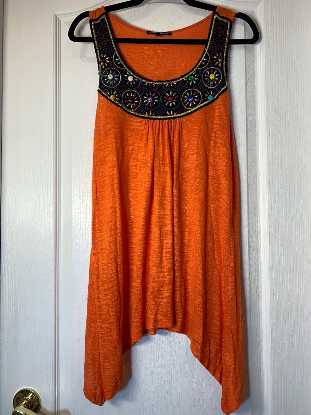 Cable & Gauge Boho Festival Tank Orange Embellished Beaded Tunic Top L